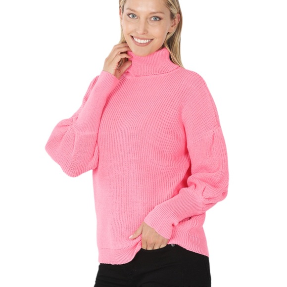 Zenana Outfitters Sweaters - NWT Pink Puff Sleeve Turtleneck sweater
